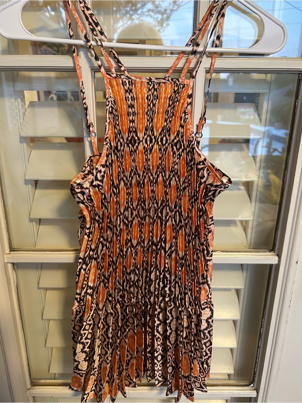 BCBGeneration Orange and Black Patterned Mini Dress with Thin Straps